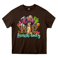 Chocolate Brown One hip lunch lady Easter Day Heavy Core Tee - HowdyJamesFarm