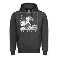 Charcoal Heather the great wave off kanagawa Zipper Hoodie - artisFamous