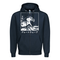 Navy the great wave off kanagawa Zipper Hoodie - artisFamous