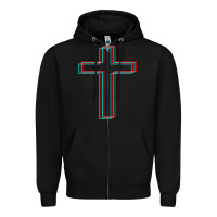 Black A Neon Christian Cross Zipper Hoodie - artisFamous