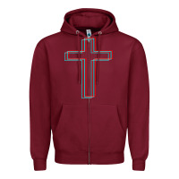 Burgundy A Neon Christian Cross Zipper Hoodie - artisFamous