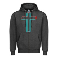 Charcoal Heather A Neon Christian Cross Zipper Hoodie - artisFamous