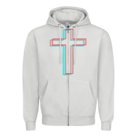 Dove Grey A Neon Christian Cross Zipper Hoodie - artisFamous