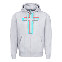 Heather Grey A Neon Christian Cross Zipper Hoodie - artisFamous
