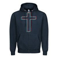 Navy A Neon Christian Cross Zipper Hoodie - artisFamous