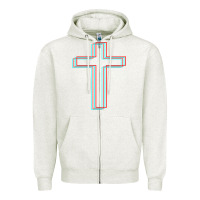 Oatmeal Heather A Neon Christian Cross Zipper Hoodie - artisFamous