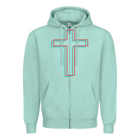 Seafoam A Neon Christian Cross Zipper Hoodie - artisFamous