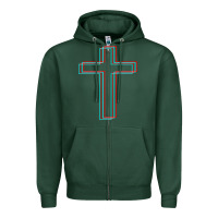 Sports Green A Neon Christian Cross Zipper Hoodie - artisFamous