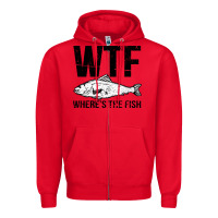 Red wtf where's the fish Zipper Hoodie - artisFamous
