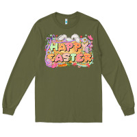 Army Green Happy Easter Long Sleeve Tee - LillyAllenDesigns