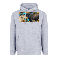 Heather Grey Charolais and black angus bull with sunflower and leopard Heavyweight Hoodie - RanaPortraitStore