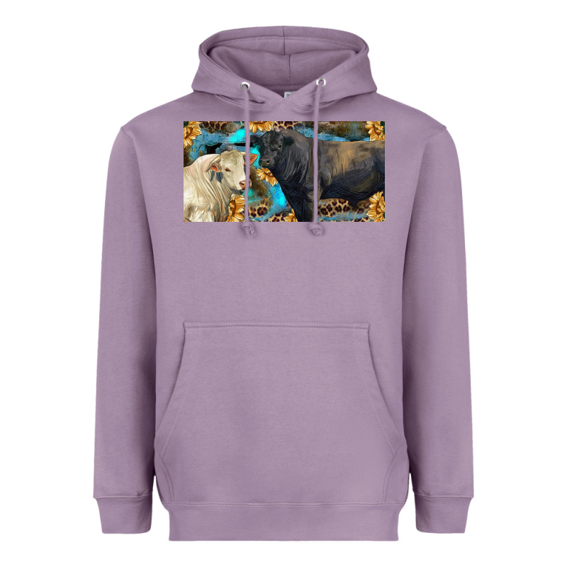 Charolais And Black Angus Bull With Sunflower And Leopard Heavyweight Hoodie by RanaPortraitStore | Teevron