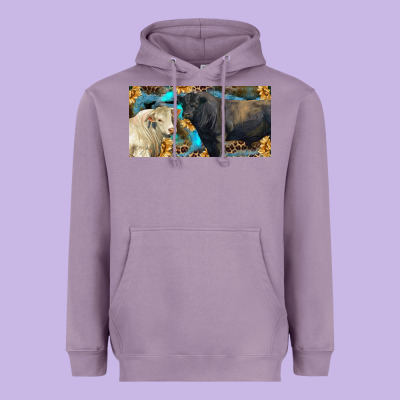 Charolais And Black Angus Bull With Sunflower And Leopard Heavyweight Hoodie Designed By Ranaportraitstore