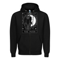 Black tarot card crescent moon and cat graphic Zipper Hoodie - artisFamous
