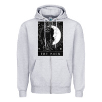 Heather Grey tarot card crescent moon and cat graphic Zipper Hoodie - artisFamous