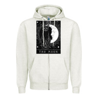 Oatmeal Heather tarot card crescent moon and cat graphic Zipper Hoodie - artisFamous