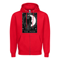 Red tarot card crescent moon and cat graphic Zipper Hoodie - artisFamous