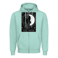 Seafoam tarot card crescent moon and cat graphic Zipper Hoodie - artisFamous