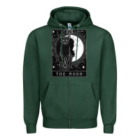 Sports Green tarot card crescent moon and cat graphic Zipper Hoodie - artisFamous