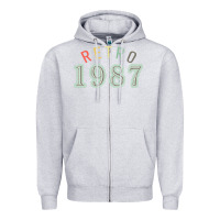 Heather Grey Retro 1987 Zipper Hoodie - artisFamous
