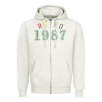 Oatmeal Heather Retro 1987 Zipper Hoodie - artisFamous