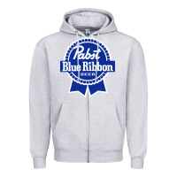 Heather Grey pabst blue ribbon Zipper Hoodie - artisFamous