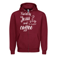 Burgundy Fueled by jesus and coffee Zipper Hoodie - artisFamous