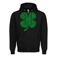 Black distressed green four leaf clover Zipper Hoodie - artisFamous