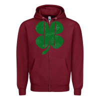Burgundy distressed green four leaf clover Zipper Hoodie - artisFamous