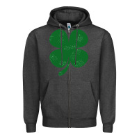 Charcoal Heather distressed green four leaf clover Zipper Hoodie - artisFamous