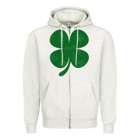 Oatmeal Heather distressed green four leaf clover Zipper Hoodie - artisFamous