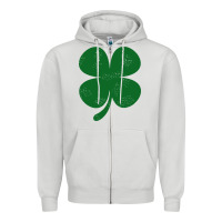 Dove Grey distressed green four leaf clover Zipper Hoodie - artisFamous