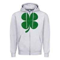 Heather Grey distressed green four leaf clover Zipper Hoodie - artisFamous