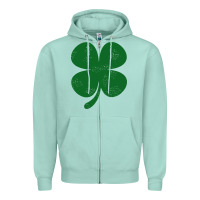 Seafoam distressed green four leaf clover Zipper Hoodie - artisFamous