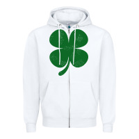 White distressed green four leaf clover Zipper Hoodie - artisFamous