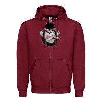 Burgundy Monkey Smoking Zipper Hoodie - artisFamous