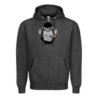 Charcoal Heather Monkey Smoking Zipper Hoodie - artisFamous