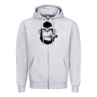 Heather Grey Monkey Smoking Zipper Hoodie - artisFamous