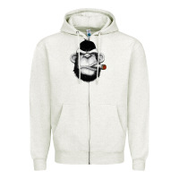 Oatmeal Heather Monkey Smoking Zipper Hoodie - artisFamous