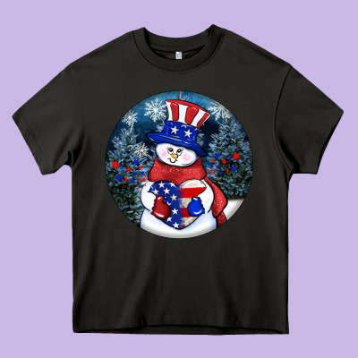 Patriotic Snowman Ornament 4th Of July Heavy Core Tee Designed By Howdyjamesfarm