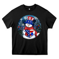 Black Patriotic snowman ornament 4th of july Heavy Core Tee - HowdyJamesFarm