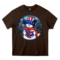 Chocolate Brown Patriotic snowman ornament 4th of july Heavy Core Tee - HowdyJamesFarm