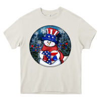 Cream Patriotic snowman ornament 4th of july Heavy Core Tee - HowdyJamesFarm