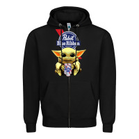 Black Baby Yoda Hugs Pabst Blue Ribbon Beer Zipper Hoodie - artisFamous
