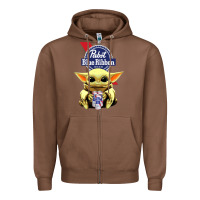 Baby Yoda Hugs Pabst Blue Ribbon Beer Zipper Hoodie | Teevron
