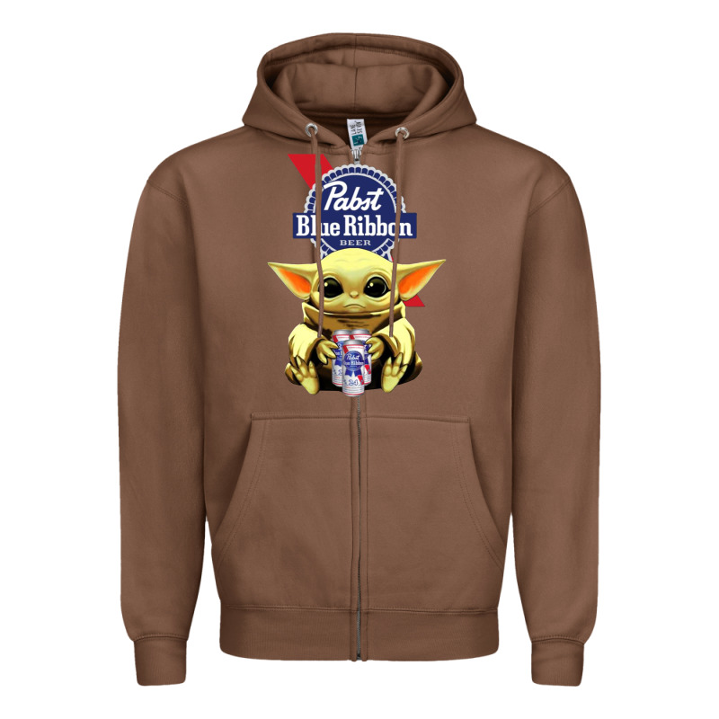 Baby Yoda Hugs Pabst Blue Ribbon Beer Zipper Hoodie by artisFamous | Teevron