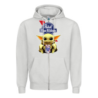 Dove Grey Baby Yoda Hugs Pabst Blue Ribbon Beer Zipper Hoodie - artisFamous