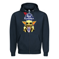 Navy Baby Yoda Hugs Pabst Blue Ribbon Beer Zipper Hoodie - artisFamous
