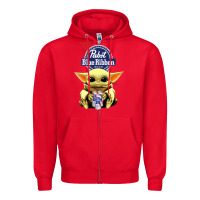 Red Baby Yoda Hugs Pabst Blue Ribbon Beer Zipper Hoodie - artisFamous