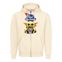 Sandshell Baby Yoda Hugs Pabst Blue Ribbon Beer Zipper Hoodie - artisFamous